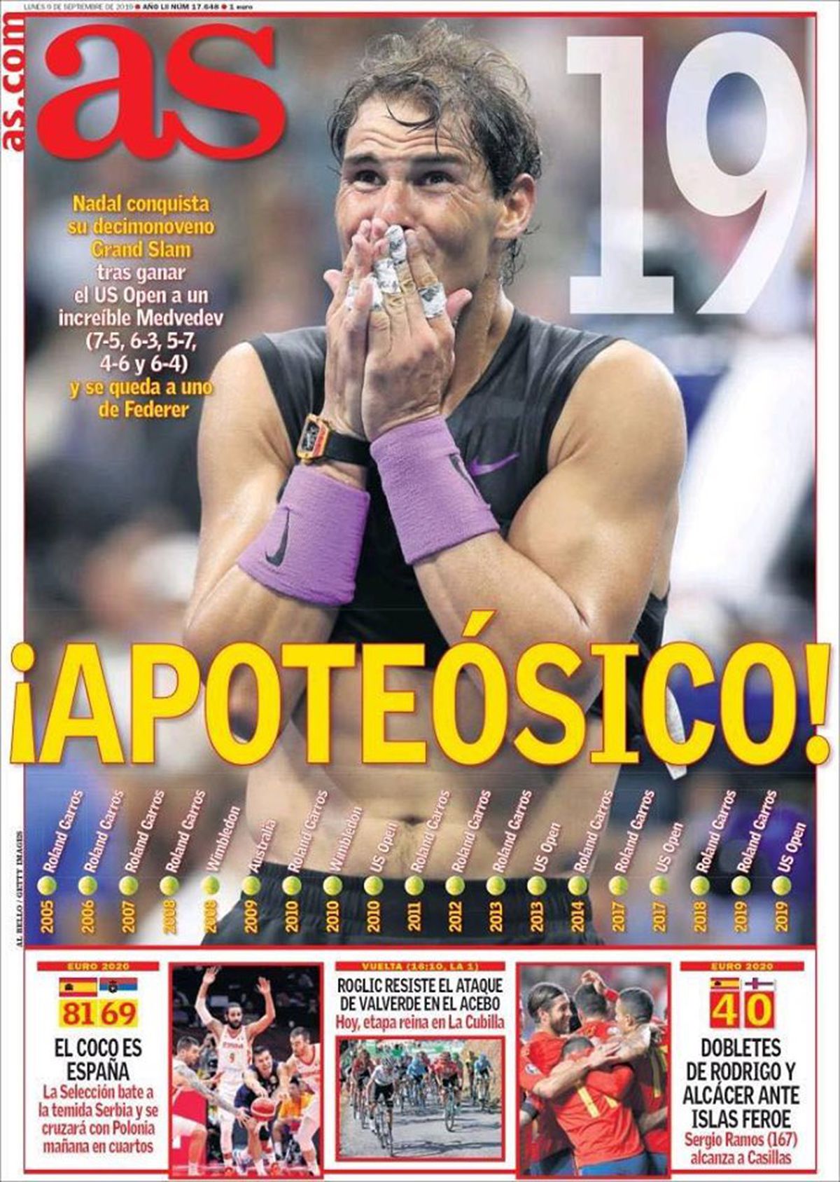 FOTO Rafael Nadal, glorificat de presa internațională după succesul răsunător de la US Open » Cele mai tari pagini întâi