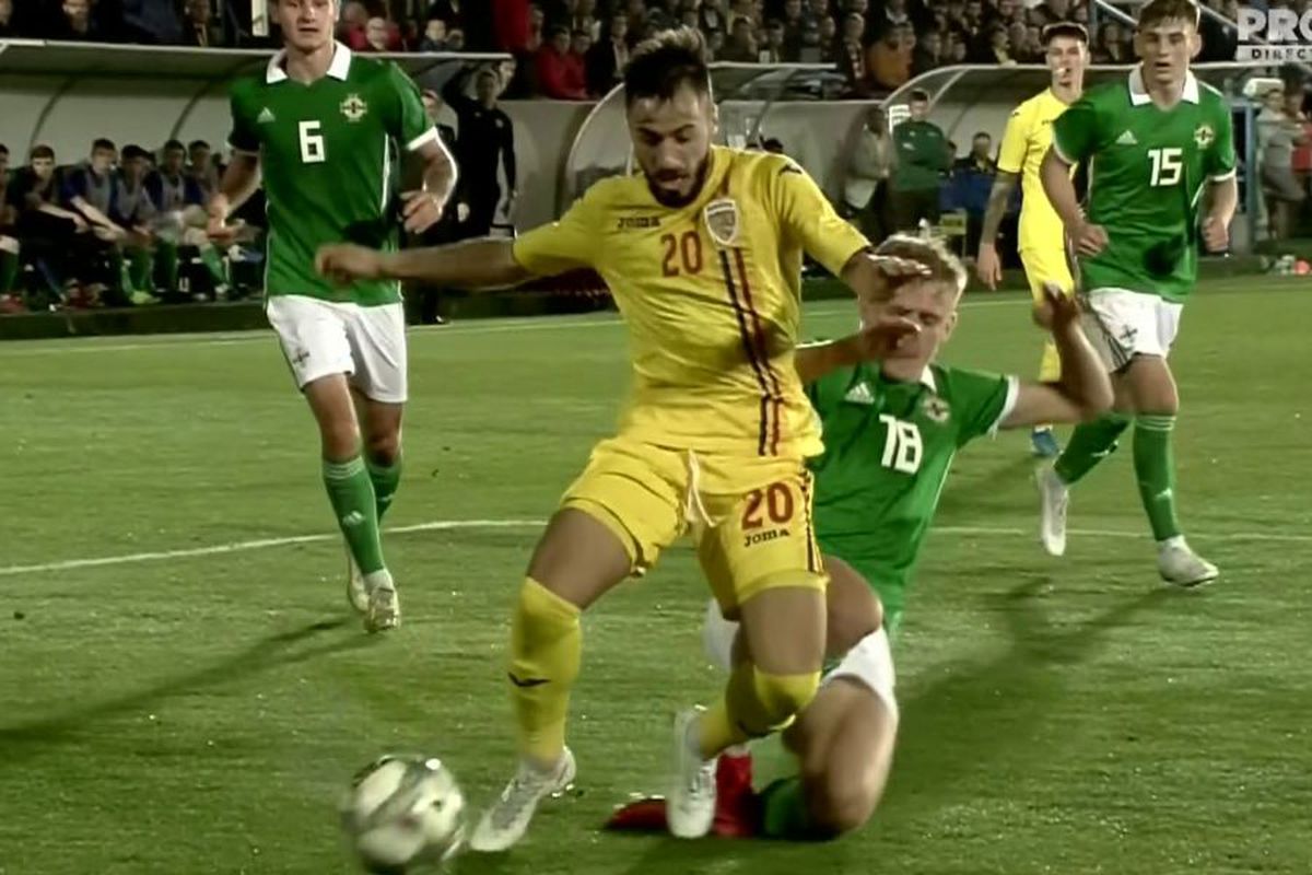 ROMÂNIA U21 - IRLANDA DE NORD  U21 // FOTO România U21, dezavantajată de arbitru! Penalty clar neacordat în finalul primei reprize