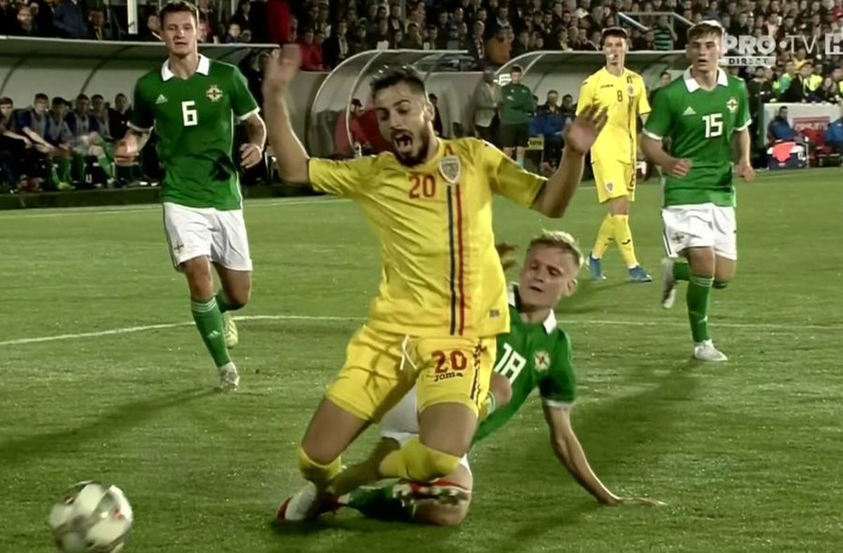 ROMÂNIA U21 - IRLANDA DE NORD  U21 // FOTO România U21, dezavantajată de arbitru! Penalty clar neacordat în finalul primei reprize