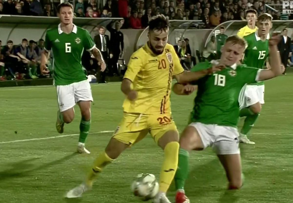 ROMÂNIA U21 - IRLANDA DE NORD  U21 // FOTO România U21, dezavantajată de arbitru! Penalty clar neacordat în finalul primei reprize