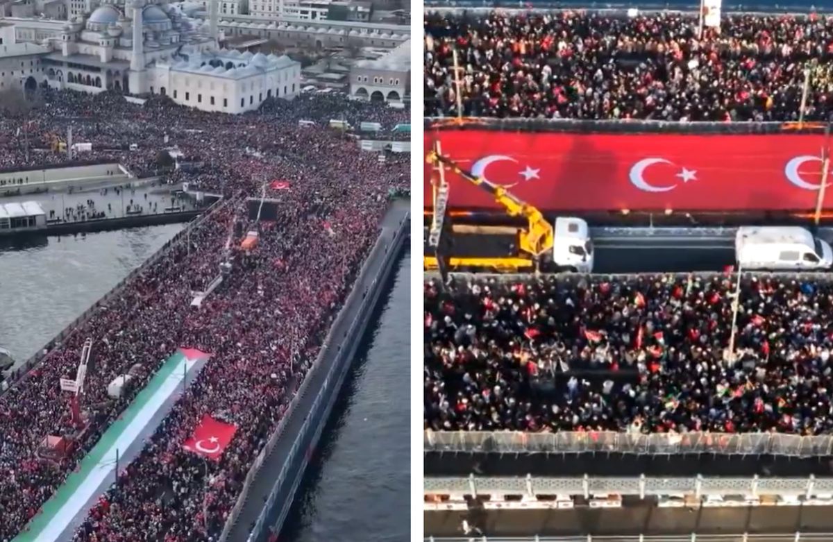 Imaginile începutului de an: peste 400.000 de oameni pe Podul Galata din Istanbul » Manifestația din tribune a coborât pe străzi: „Eliberați Palestina!”