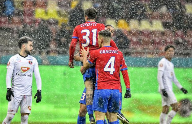 Salvatore Cisotti » FCSB a scos aceeași carte câștigătoare cu Csikszereda, într-un meci în care zăpada a învins fotbalul. Cum arată lupta la play-off