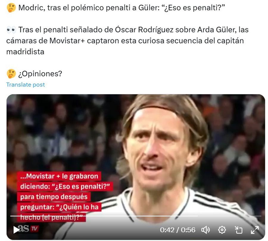 Luka Modric, surprins de camerele de luat vederi când se întreabă cu voce tare: „Ăsta e penalty?!” Până și Luka Modric a ajuns să conteste penalty-urile acordate Realului!