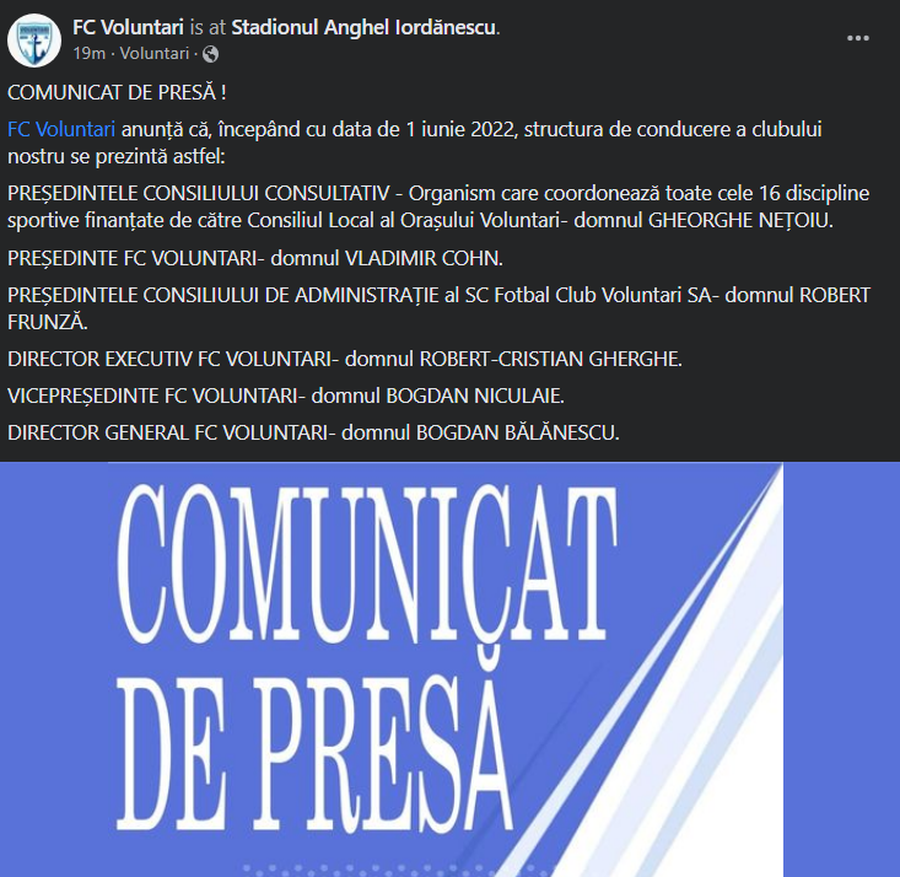 Cohn și Nețoiu au revenit în Liga 1: „De azi avem o nouă conducere”