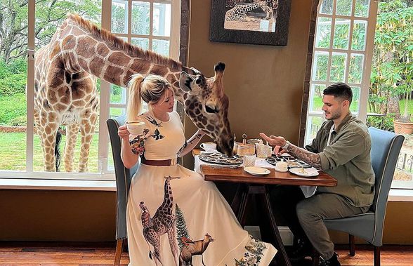 Imagini de necrezut cu Wanda Nara și Icardi » Au luat masa cu o girafă într-o vacanță exotică