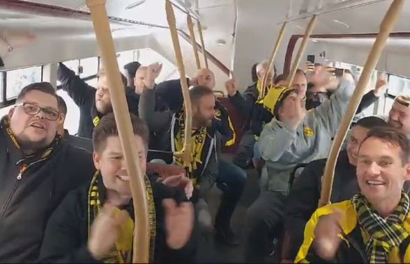 Reporterii GSP s-au întâlnit în autobuz cu ultrașii Borussiei Dortmund » Imagini cu atmosfera incendiară creată de suporteri