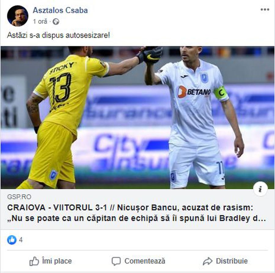 VIDEO / CNCD s-a autosesizat după un articol GSP în cazul de rasism cu Nicușor Bancu + Jucătorul Craiovei riscă o pedeapsă cruntă în Liga 1!