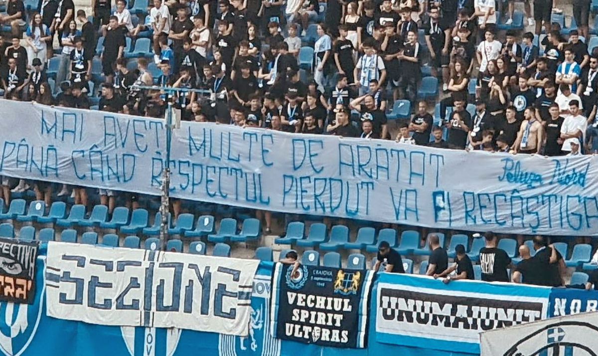 Revoltă în Bănie! Ultrașii Craiovei au protestat prin 6 bannere dure, nici Rotaru n-a scăpat: „O adunătură de caractere meschine”