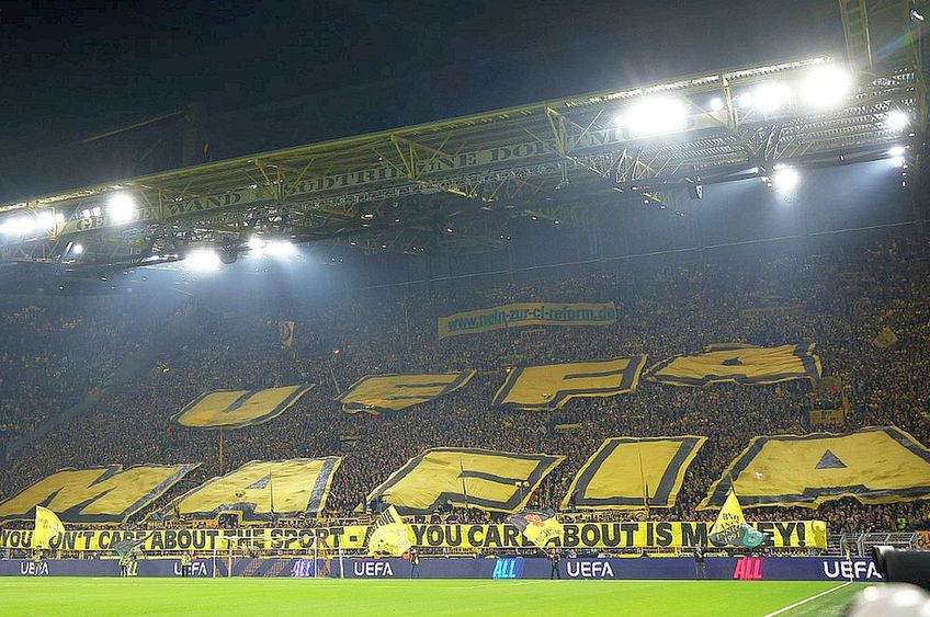 Ultrașii Borussiei Dortmund, protest spectaculos împotriva „UEFA MAFIA” // foto: Guliver/gettyimages