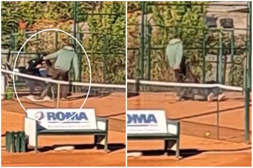 Un tată își lovește cu bestialitate fiica, pe terenul de tenis // foto: captură Twitter
