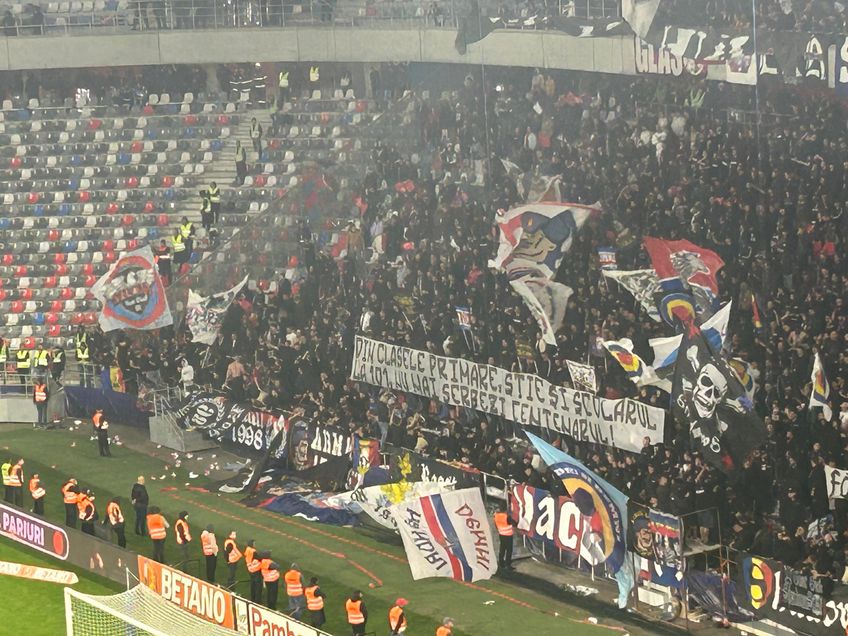 Galeriile celor de la CSA Steaua și Rapid s-au întrecut în ironii la derby-ul din Ghencea, încheiat 0-0, din runda secundă a grupei B din Cupa României Betano.
