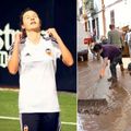 Marta Peiró, într-un meci ca jucătoare la Valencia în stânga, iar alături, efectele devastatoare ale DANA în Picanya / Foto: fotomontaj Marca