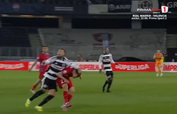 Fază controversată în U Cluj - FCSB » ELIMINAT după două „galbene” în 3 minute