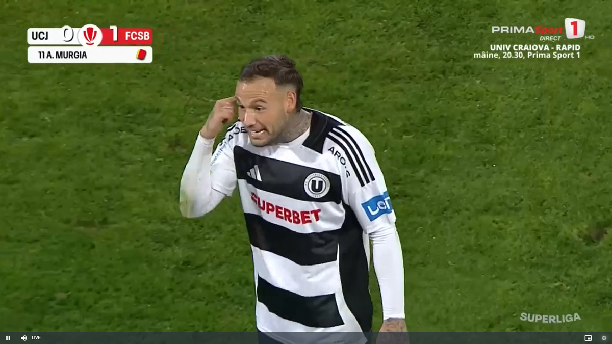 Clujenii acuză arbitrajul după eliminarea lui Murgia din eșecul cu FCSB: „Trebuia să simtă tenta”