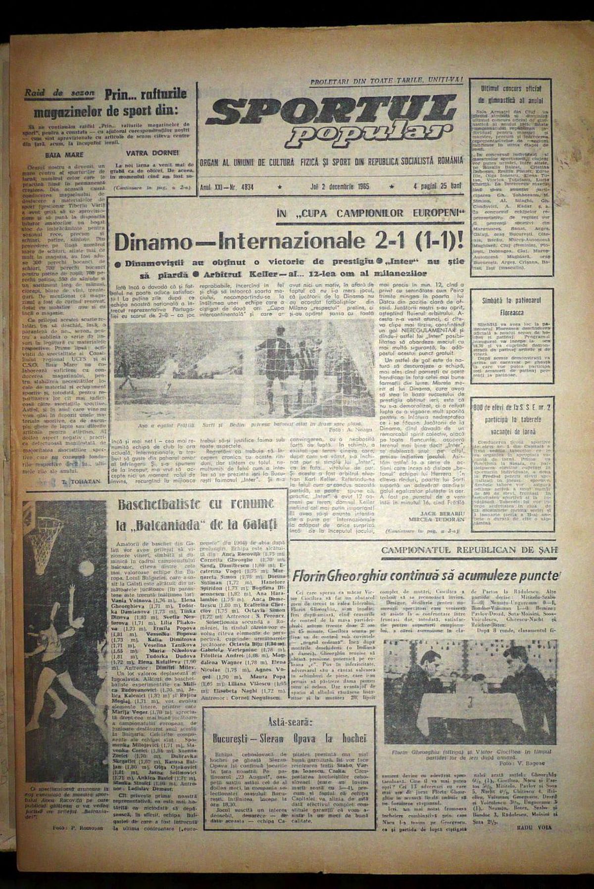 RETRO GSP // VIDEO ȘI FOTO » 1 decembrie 1965, Ziua națională a „câinilor”: cea în care au învins dubla campioană a Europei și a lumii