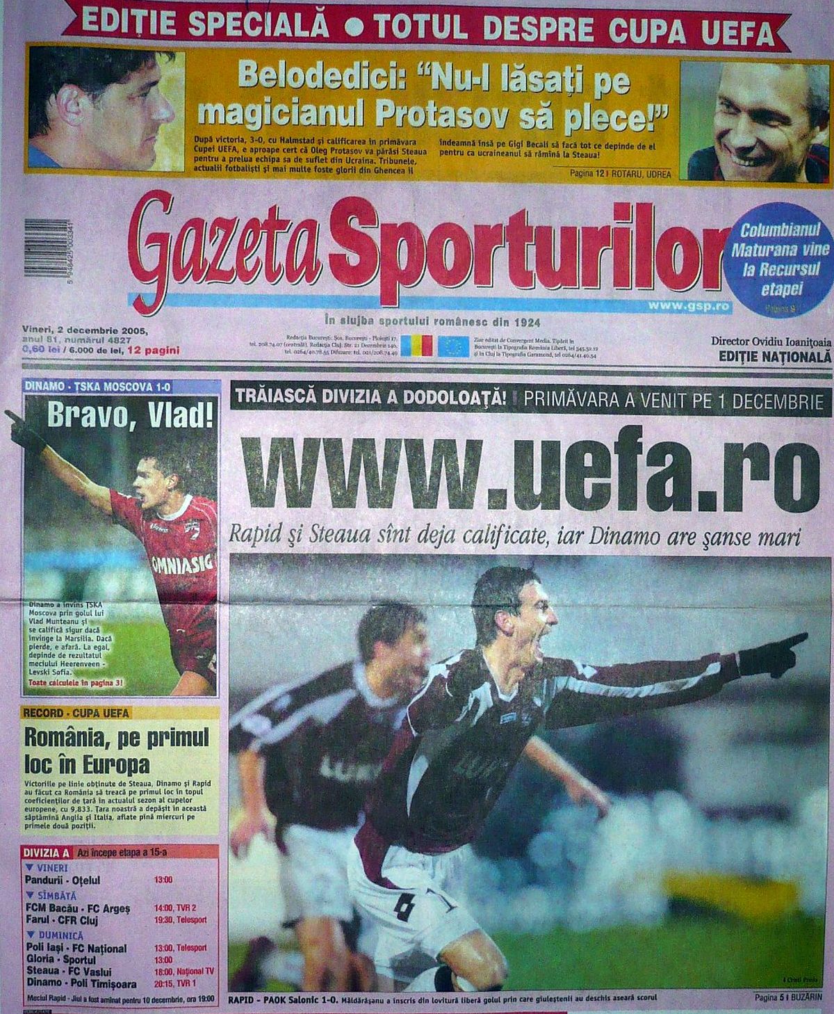 Dinamo - CSKA Moscova 1-0 (1 decembrie 2005) - imagini de la o victorie istorică reușită de „câini”