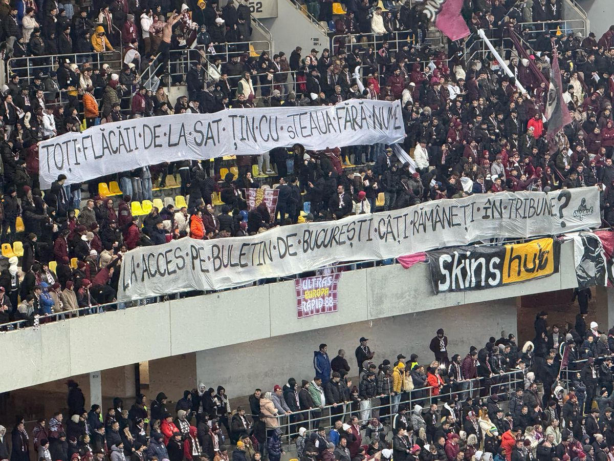 Rapid - FCSB, toate mesajele afișate » Ironii și jigniri pe Arena Națională, banner cu greșeală gramaticală în peluză