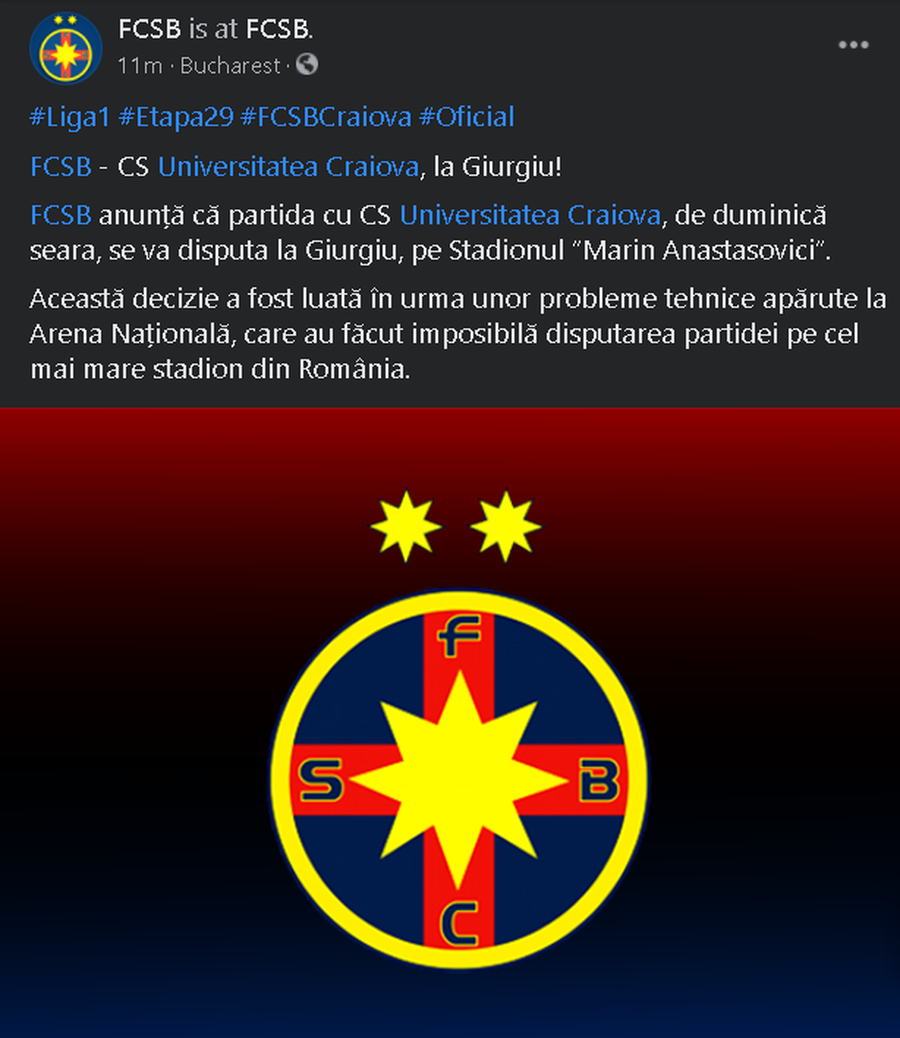 FCSB - Craiova NU se joacă pe Arena Națională » Motivul e hilar
