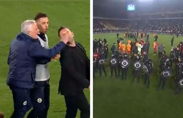 Teroare la Fenerbahce - Galatasaray » 3 „roșii” în prelungiri, Mourinho l-a lovit pe Buruk, mii de jandarmi au intervenit în forță! Scene de război