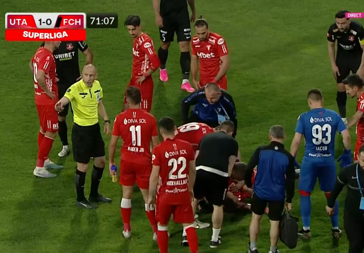 Momente de panică la Arad: Rareș Pop s-a prăbușit pe teren. Verdictul medicilor