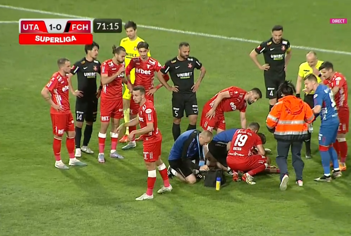 Momente de panică la Arad: Rareș Pop s-a prăbușit pe teren. Verdictul medicilor