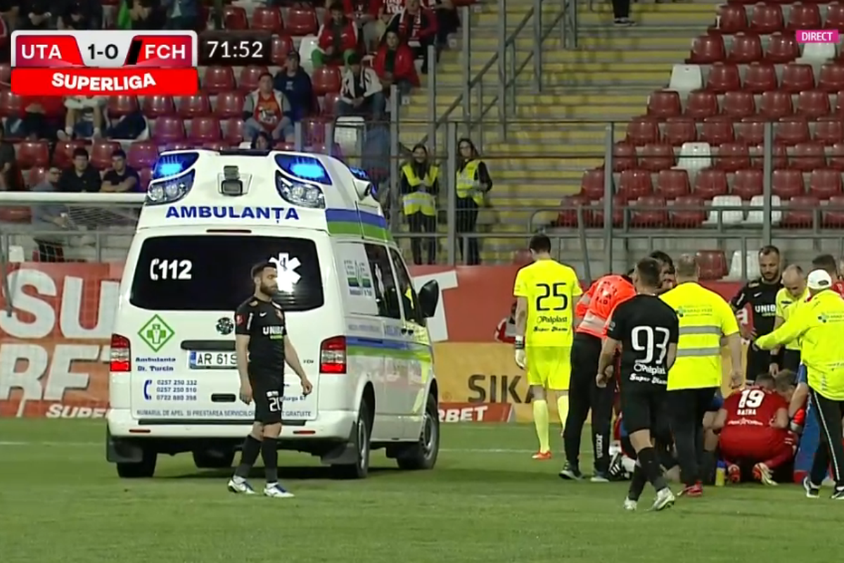 Momente de panică la Arad: Rareș Pop s-a prăbușit pe teren. Verdictul medicilor