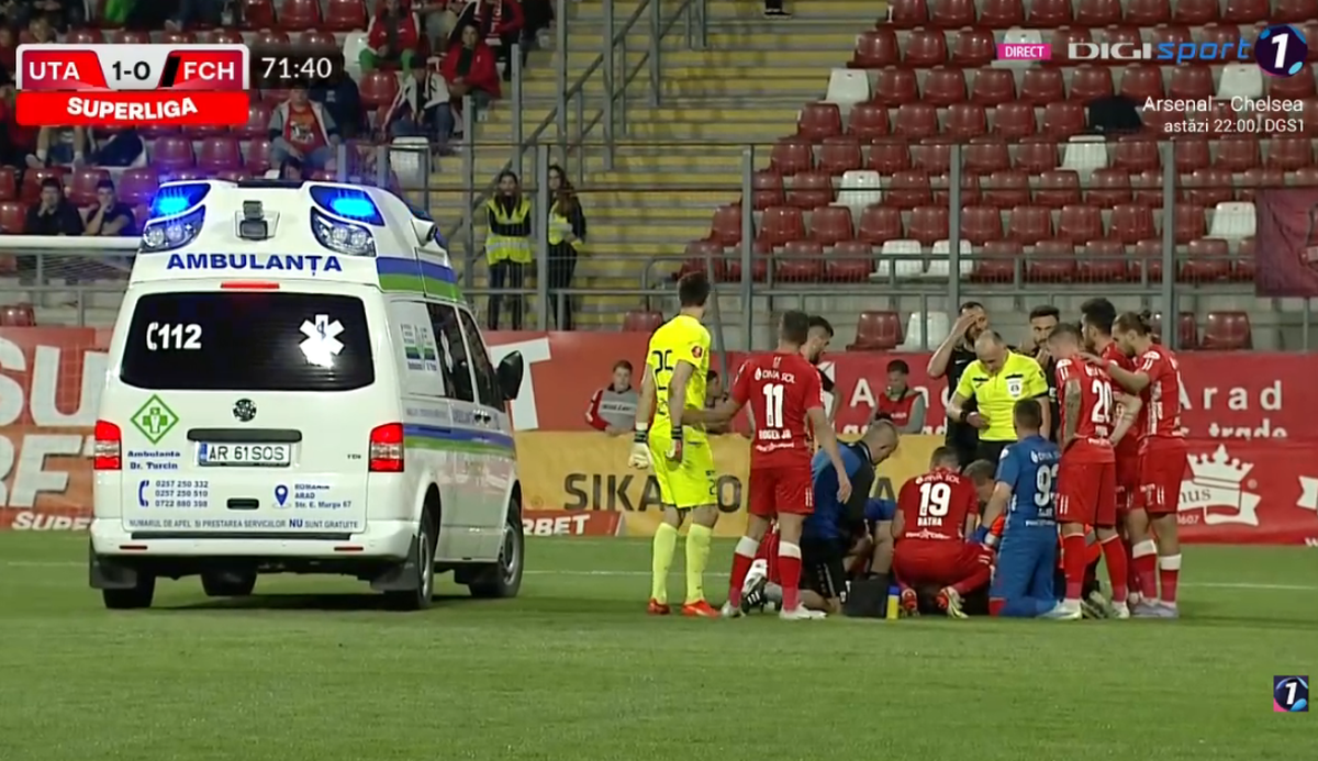 Momente de panică la Arad: Rareș Pop s-a prăbușit pe teren. Verdictul medicilor