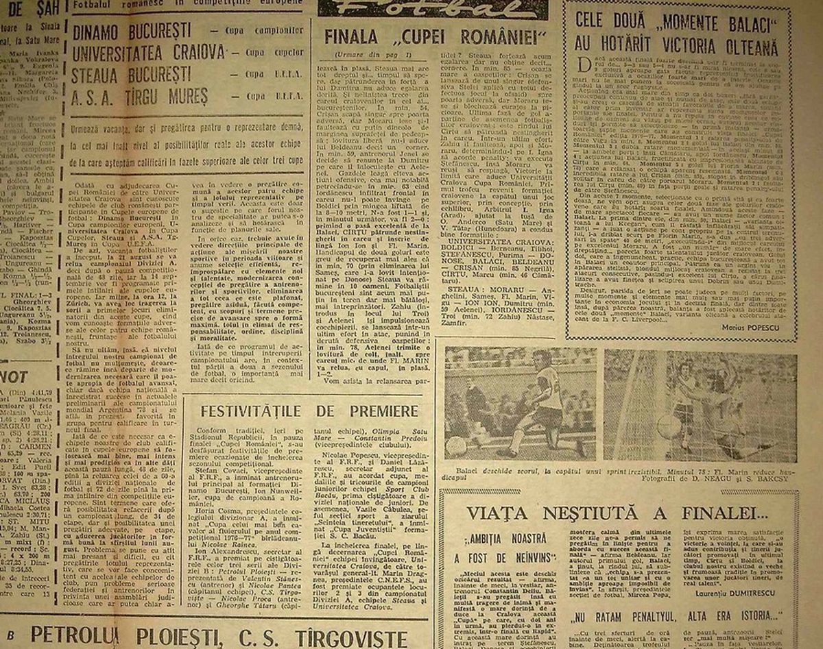 RETRO GSP. 43 de ani de când Craiova cucerea prima Cupă, la finalul unui sezon plin de scandaluri și de meciuri suspecte
