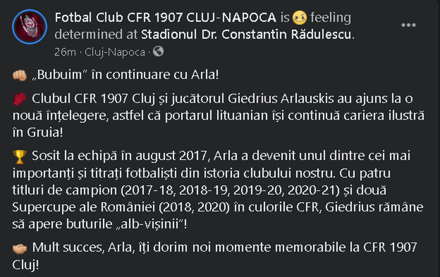 CFR Cluj a semnat un jucător esențial: „«Bubuim» în continuare!”
