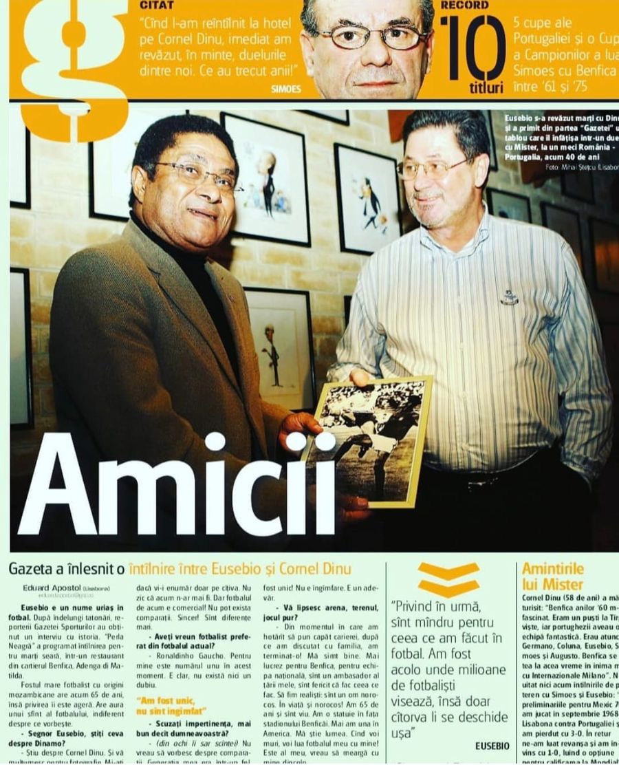 Pagina de ziar de la revederea lui Dinu cu Eusebio Cât o mie de cuvinte