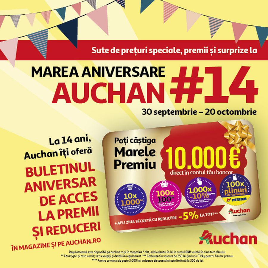Auchan sărbătorește 14 ani în România cu premii de zeci de mii de euro