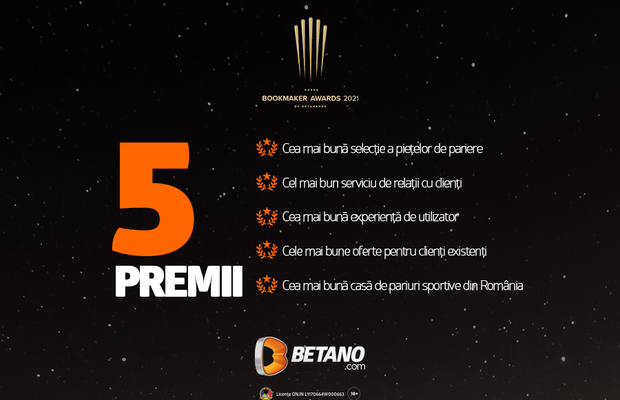 BETANO a fost desemnat cel mai bun operator din România în cadrul Bookmaker Awards 2021