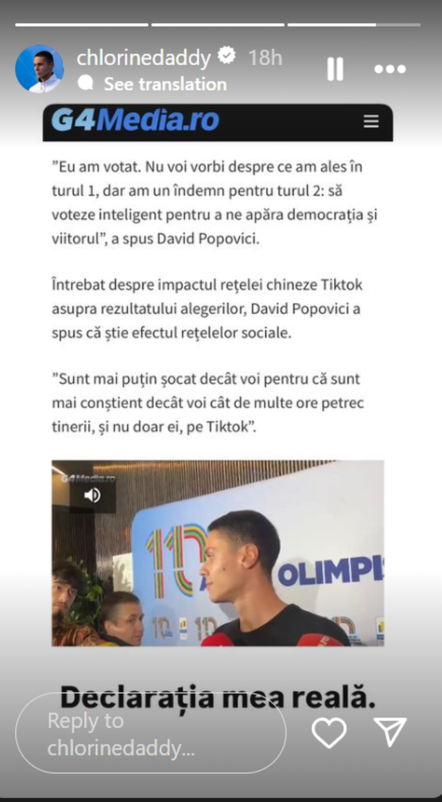 Fake news electoral în numele lui David Popovici! Reacția campionului olimpic