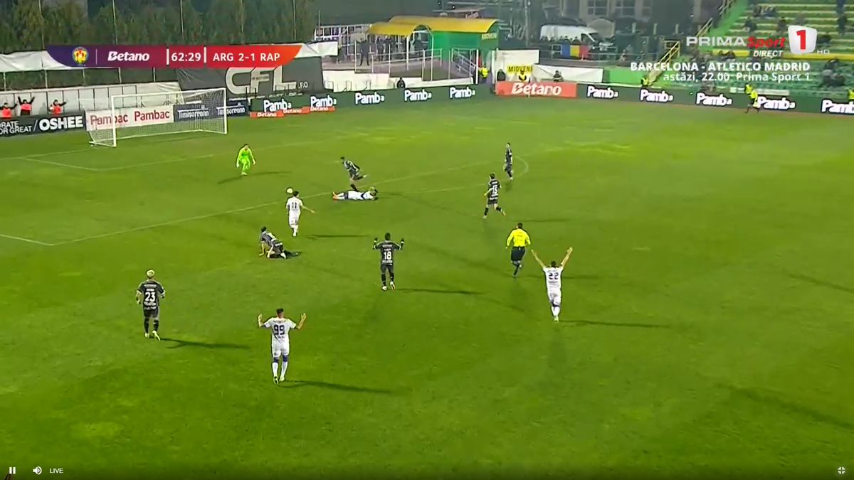 Fază controversată în FC Argeș - Rapid » 7 minute de analiză la VAR, după două greșeli uriașe în defensivă