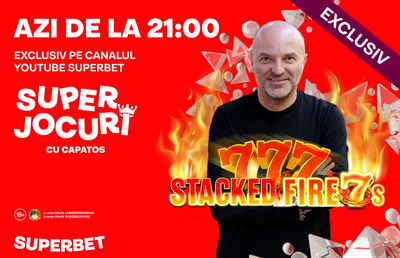 Nu rata showul de casino al lui Capatos, de la 21 pe YouTube Superbet! Joci Stacked Fire 7's, cel mai nou slot exclusiv.