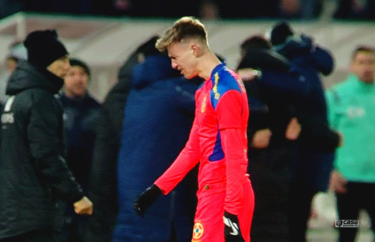 Octavian Popescu, lacrimi după FC Argeș - FCSB 1-0 / FOTO: Capturi @Telekom Sport 1