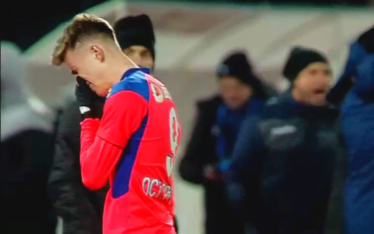 Octavian Popescu, lacrimi după FC Argeș - FCSB 1-0 / FOTO: Capturi @Telekom Sport 1