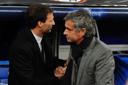 Jose Mourinho și Massimiliano Allegri, la duelul din octombrie 2010 din grupele Ligii Campionilor, Real Madrid - AC Milan 2-0 / Foto: Imago