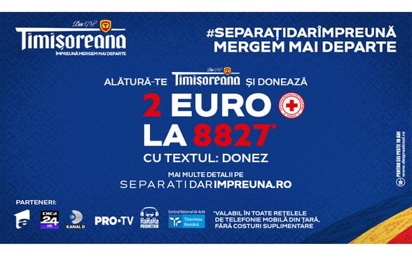 Timișoreana dă startul ințiativei naționale de strângere de fonduri #separațidarîmpreună, alături de Crucea Roșie Română