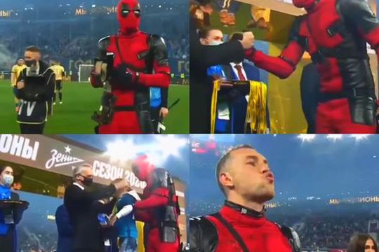 Artem Dzyuba (32 de ani), atacantul celor de la Zenit Sankt Petersburg, s-a costumat în personajul „Deadpool”, la petrecerea de titlu din Rusia.