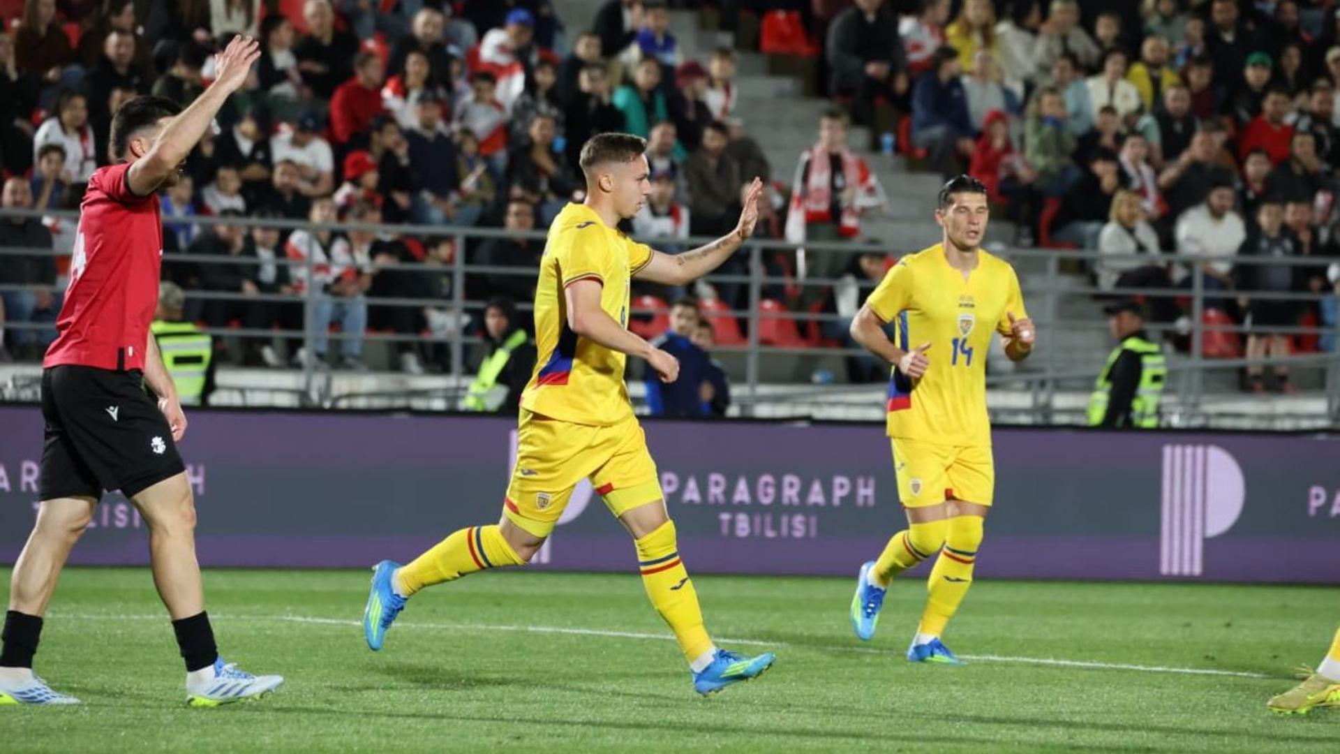 Louis Munteanu în tricoul DC United sărbătorind unul dintre golurile marcate în meciul amical de la Tbilisi, 2024. | sursa foto: Gazeta Sporturilor