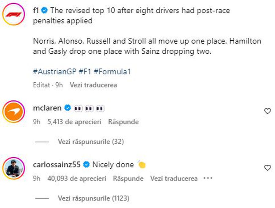 Fiasco în Formula 1! La 5 ore după cursă au anunțat OPT penalizări și au dat clasamentul peste cap. Pilotul Ferrari a răbufnit