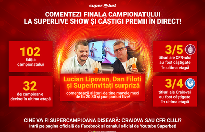 Comentăm Finala Campionatului în direct la SuperLive Show! Realizatorii oferă și premii live! Ediție specială azi de la 20:30!