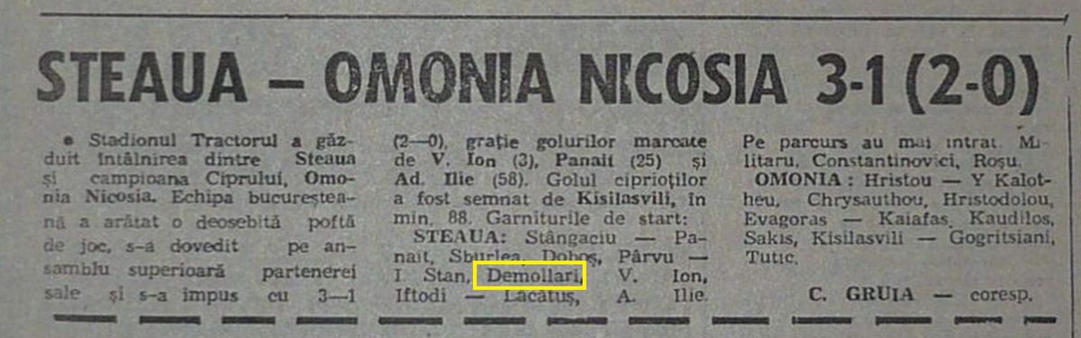 Sulejman Demollari - Dinamo - Steaua