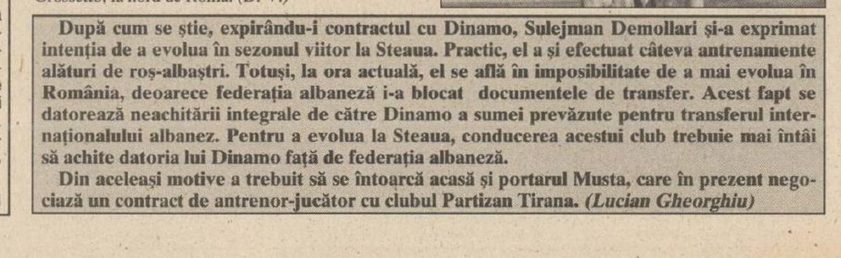 Sulejman Demollari - Dinamo - Steaua