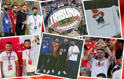 „Încă ni se pare «wow» să stăm de vorbă cu un jucător” » Tribuna Dinamo și pasiunea pentru „câinii roșii”: povestea tricoului viral cu fotbal-șampanie + moment amuzant cu suporterul de care a scris GSP: „Bă, ăsta e ăla al nostru!”