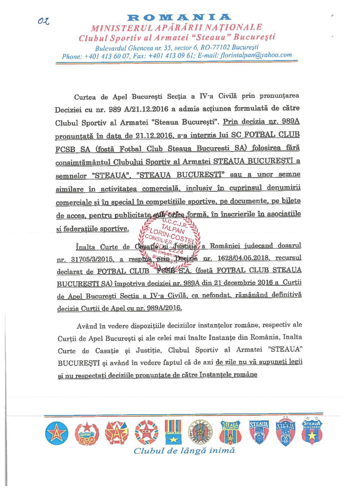 FCSB VS CSA STEAUA. Florin Talpan, ultimatum pentru FRF și LPF: „Dezafiliați FCSB și predați-ne locul în Liga 1”