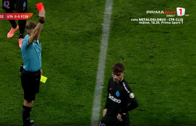 Fault violent în UTA - FCSB! La debut, tânărul de 18 ani al campioanei a văzut direct cartonașul roșu