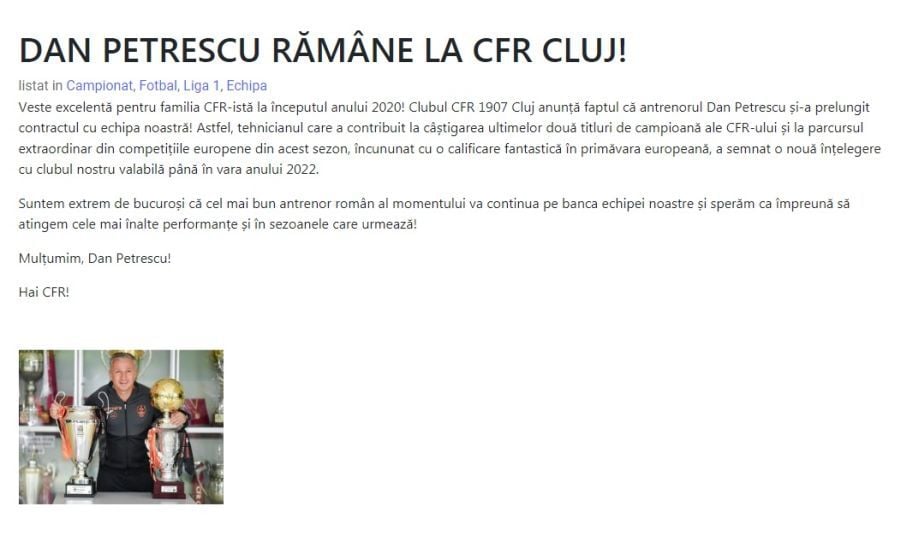 EXCLUSIV // Dan Petrescu rămâne la CFR Cluj! Detaliile noului contract