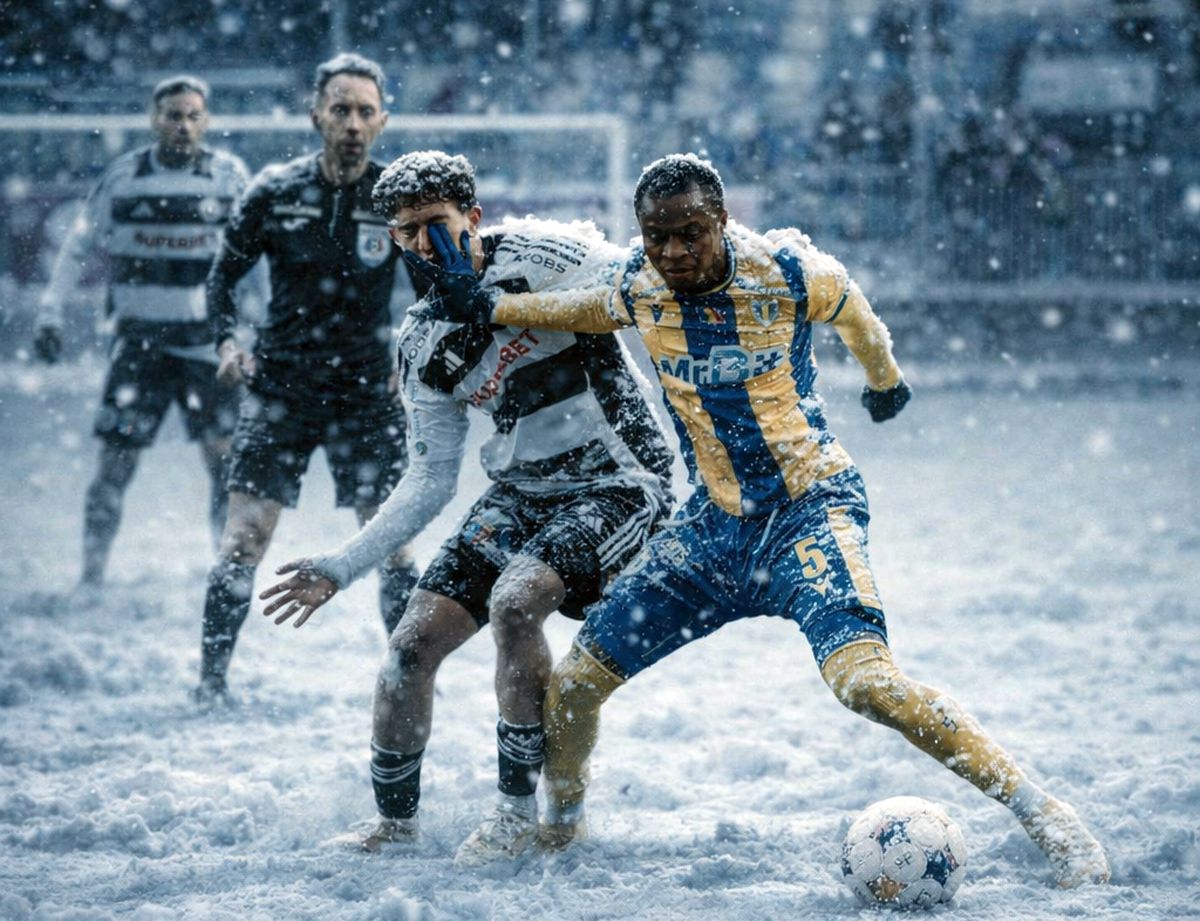 Superliga, îngropată în zăpadă! Cum ar arăta meciurile din România într-un scenariu de iarnă extremă